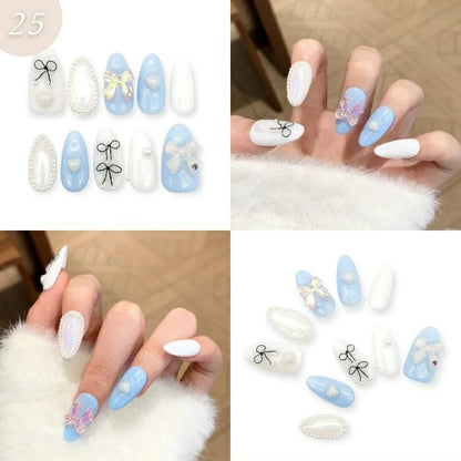 【手作りネイルチップ 3点セット】手作りネイルチップ20種類からおまかせ選択｜ジェル風 付け爪 レディース おしゃれ 大人可愛い シンプル 人気デザイン ネイルセット プレゼント用 送料無料