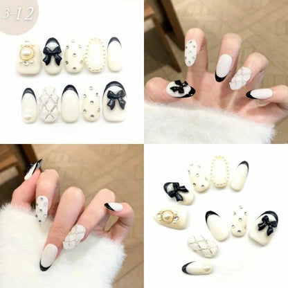 【手作りネイルチップ 3点セット】手作りネイルチップ20種類からおまかせ選択｜ジェル風 付け爪 レディース おしゃれ 大人可愛い シンプル 人気デザイン ネイルセット プレゼント用 送料無料