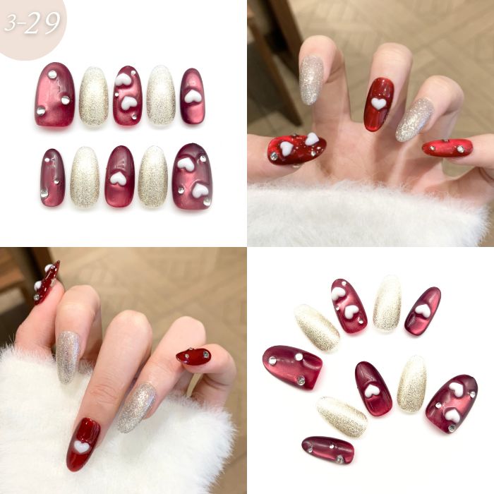 【手作りネイルチップ 3点セット】手作りネイルチップ20種類からおまかせ選択｜ジェル風 付け爪 レディース おしゃれ 大人可愛い シンプル 人気デザイン ネイルセット プレゼント用 送料無料