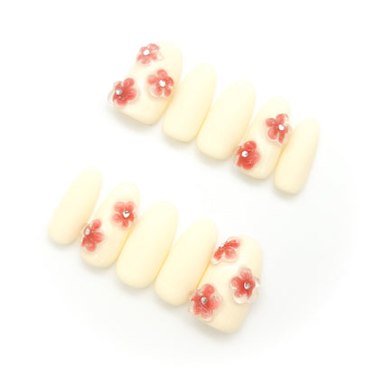 【NEW】ナチュラルネイルチップ 【マットクリームのぷっくりフラワーネイル】